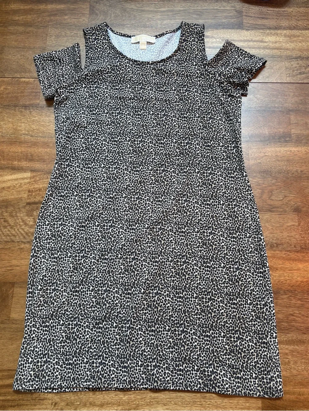 Women’s Black and White Leopard Cold-Shoulder Dress